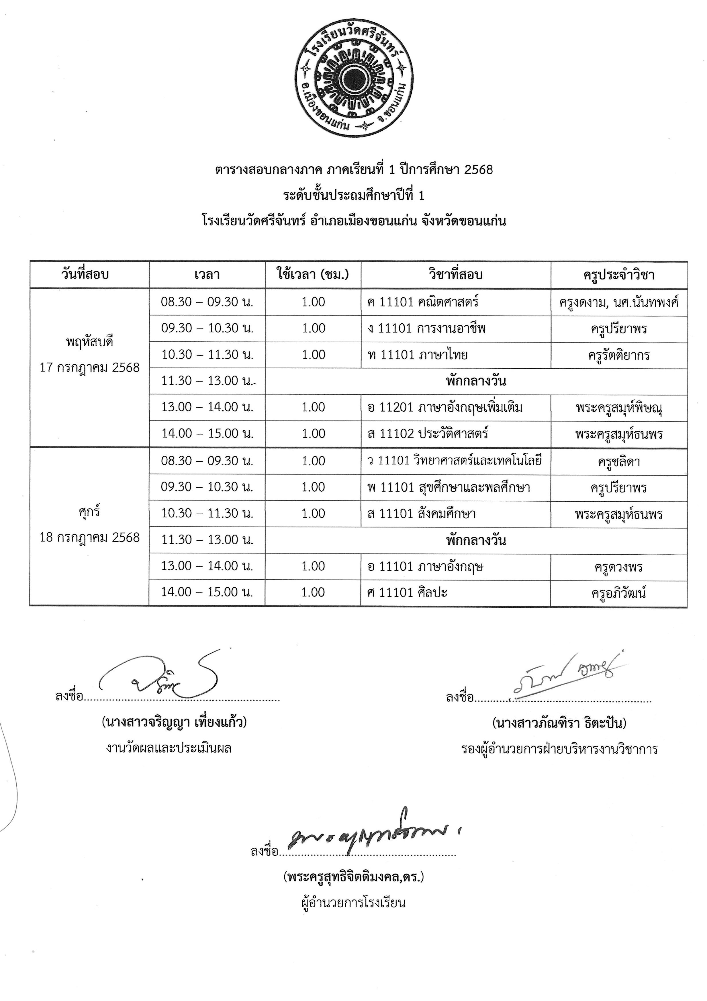 ตารางสอบกลางภาค 1 2568 รูปภาพ 0