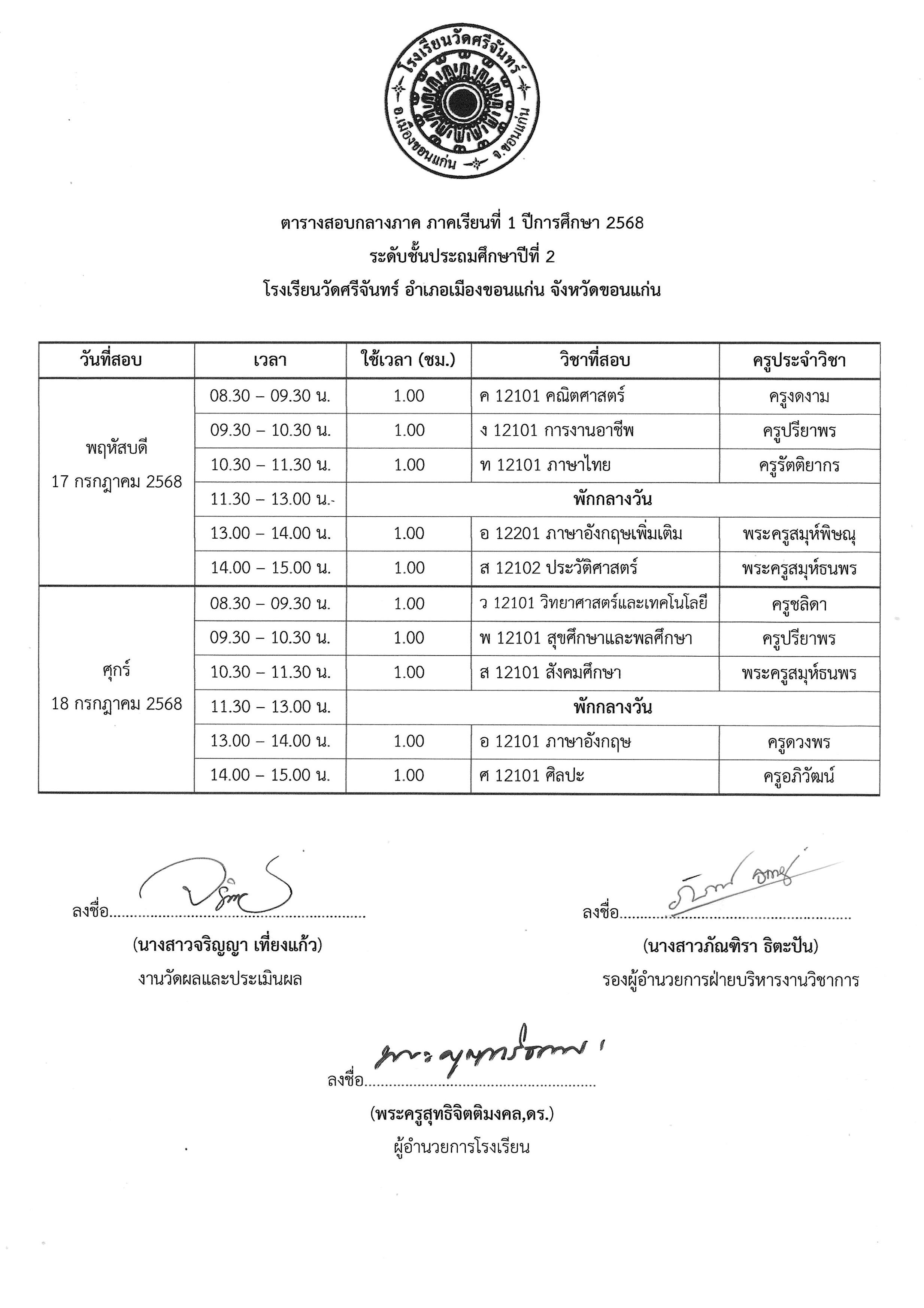 ตารางสอบกลางภาค 1 2568 รูปภาพ 1
