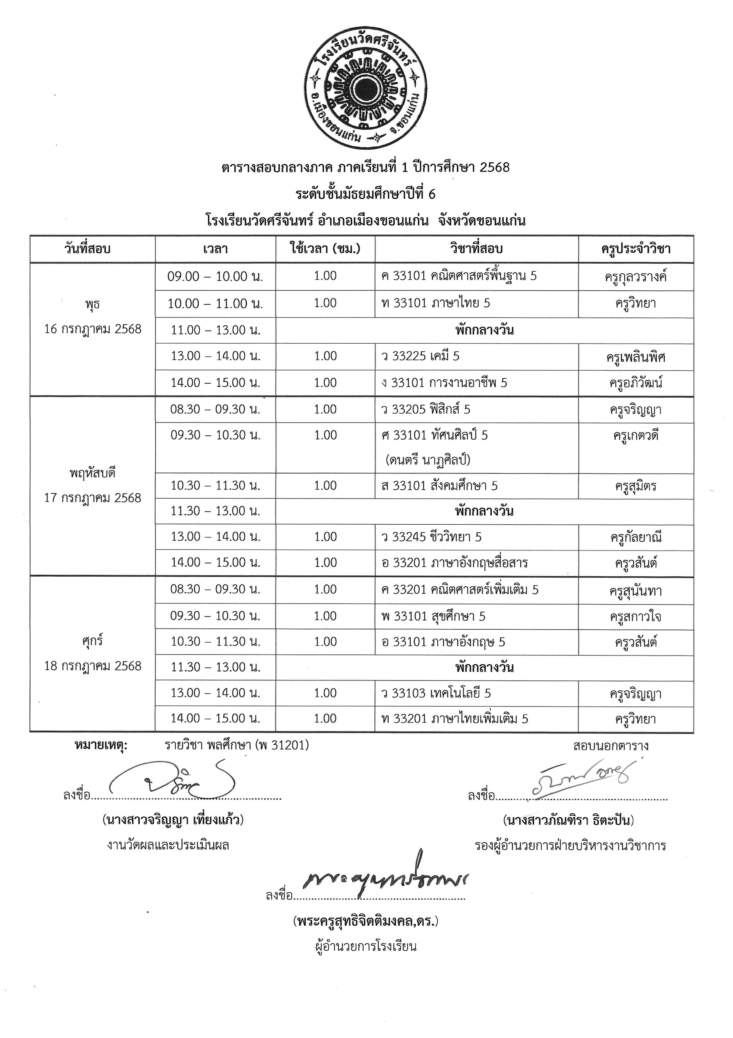 ตารางสอบกลางภาค 1 2568 รูปภาพ 14