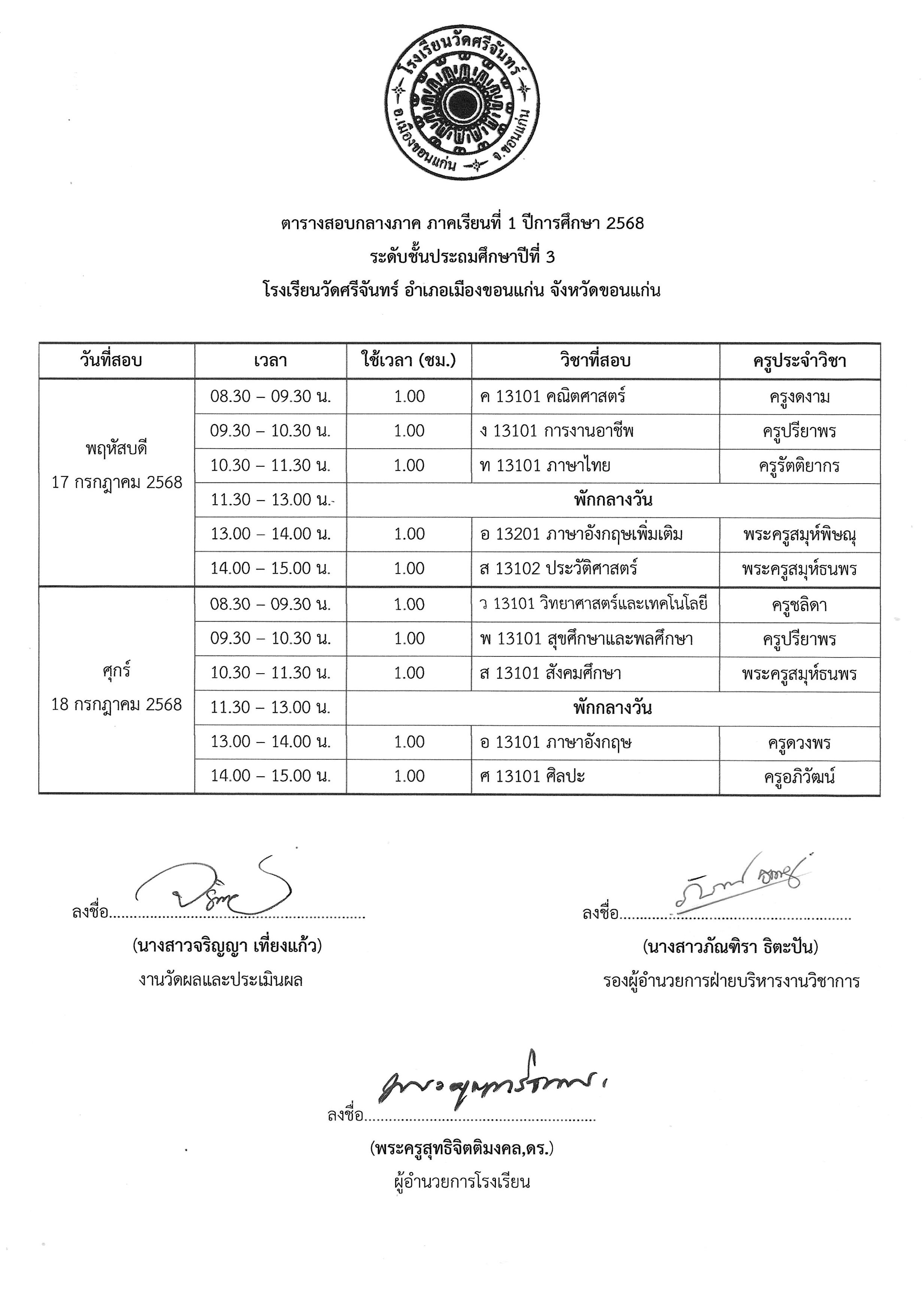 ตารางสอบกลางภาค 1 2568 รูปภาพ 2