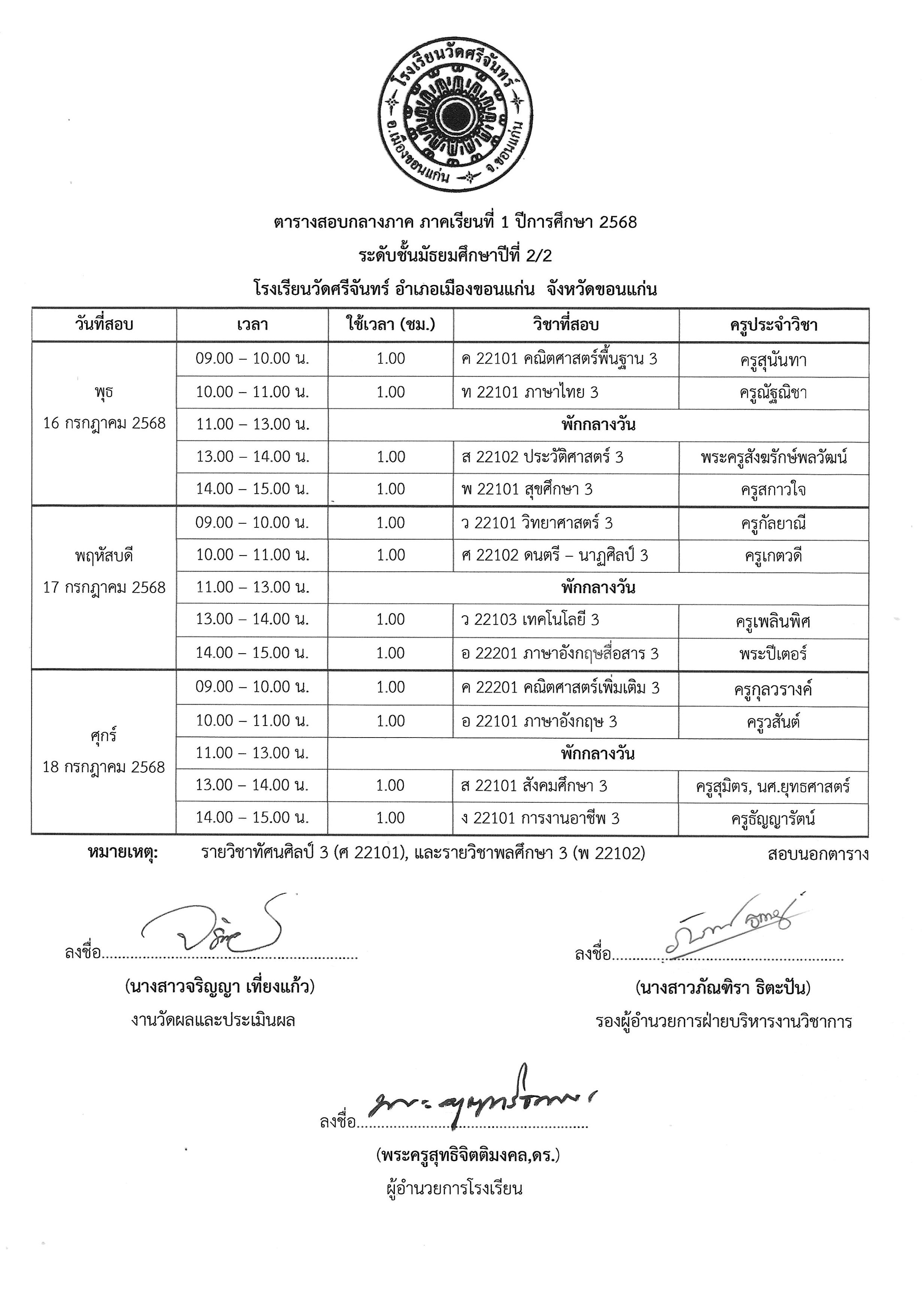 ตารางสอบกลางภาค 1 2568 รูปภาพ 9